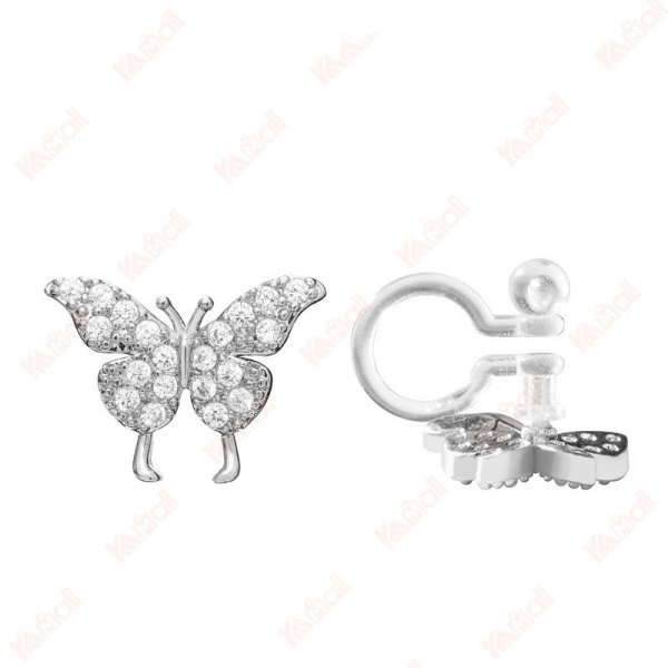 stylish butterfly clip silver earrings